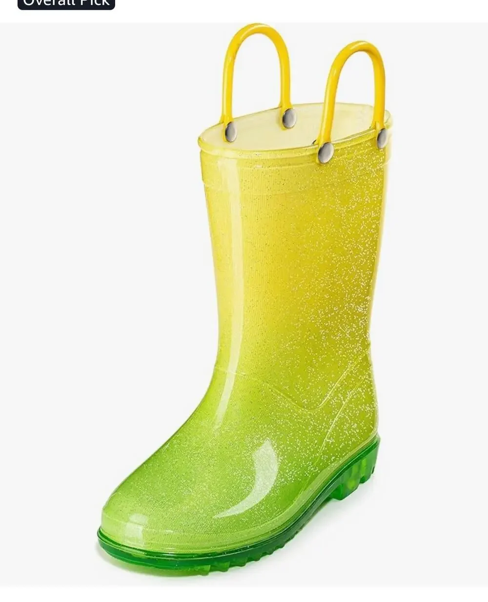 Kids' PVC Glitter Rain Boots with Easy-On Handles – Sparkly, Lightweight 4 tod